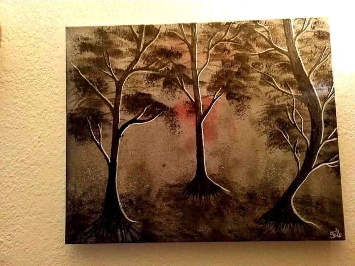 Painting titled "Les 3 arbres" by Florence Castelli  Flofloyd, Original Artwork, Spray paint