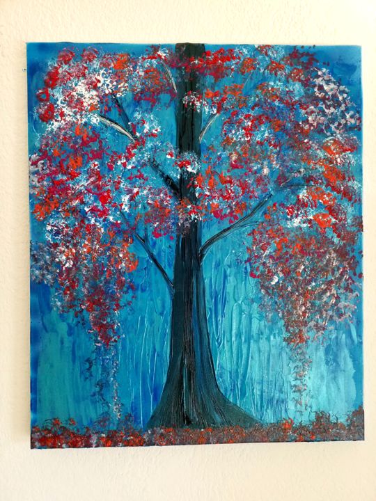 Painting titled "Tableau d arbre en…" by Florence Castelli  Flofloyd, Original Artwork, Acrylic