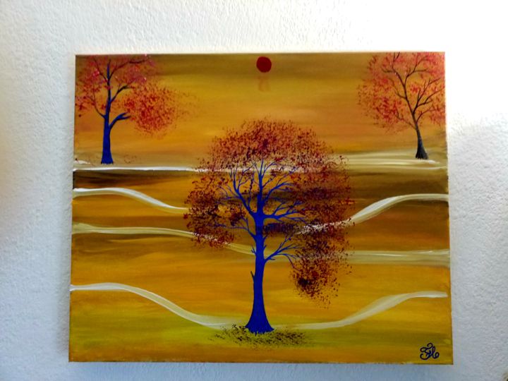 Painting titled "3 arbres à ma façon" by Florence Castelli  Flofloyd, Original Artwork, Acrylic