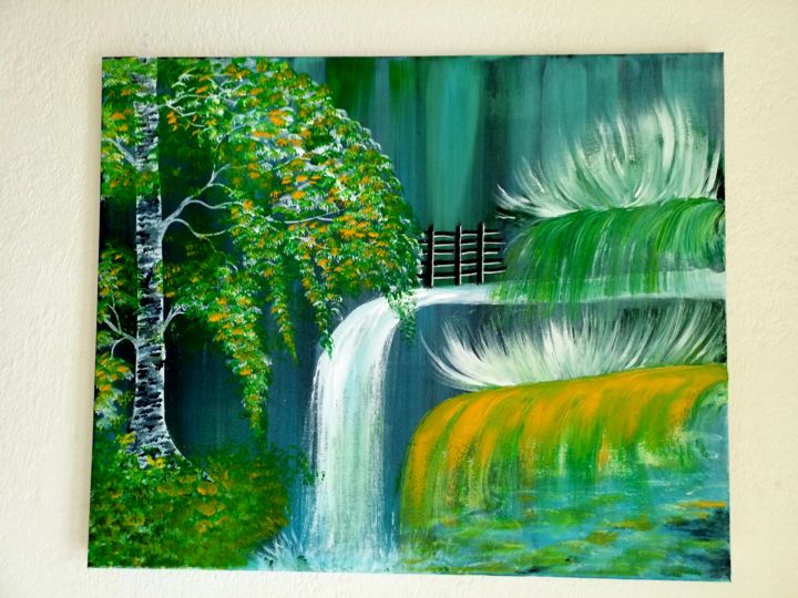 Painting titled "La cascade" by Florence Castelli  Flofloyd, Original Artwork, Acrylic