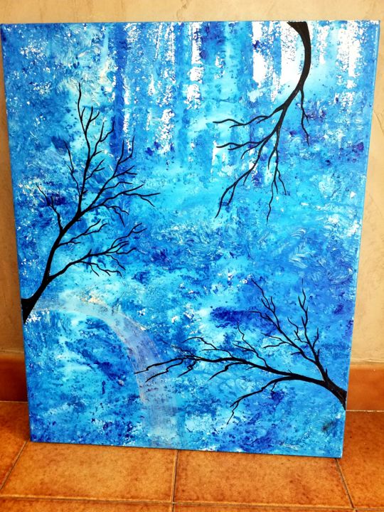Painting titled "La forêt bleue" by Florence Castelli  Flofloyd, Original Artwork, Acrylic