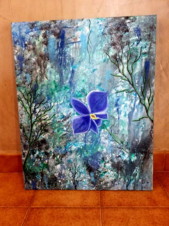 Картина под названием "La fleur bleue" - Florence Castelli  Flofloyd, Подлинное произведение искусства, Акрил