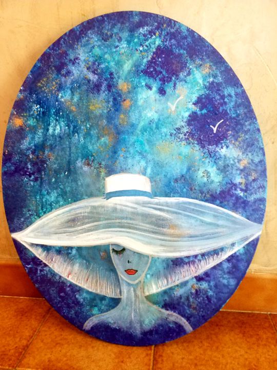 Malerei mit dem Titel "La femme au chapeau" von Florence Castelli  Flofloyd, Original-Kunstwerk, Acryl