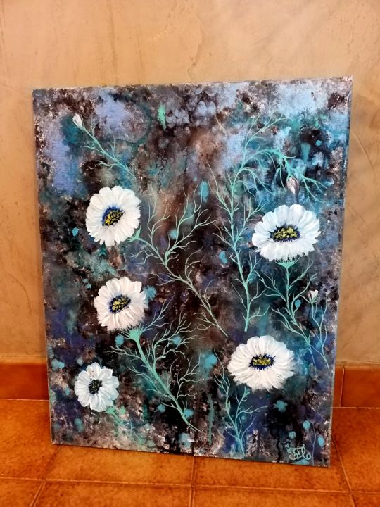 Peinture intitulée "Des fleurs blanches" par Florence Castelli  Flofloyd, Œuvre d'art originale, Acrylique