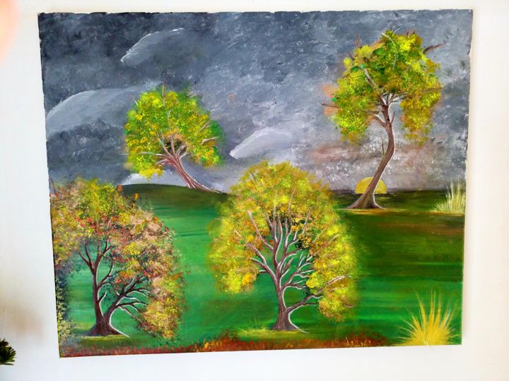 Malerei mit dem Titel "Ma forêt majestueuse" von Florence Castelli  Flofloyd, Original-Kunstwerk, Acryl