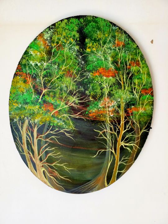 Peinture intitulée "La forêt en été" par Florence Castelli  Flofloyd, Œuvre d'art originale, Acrylique