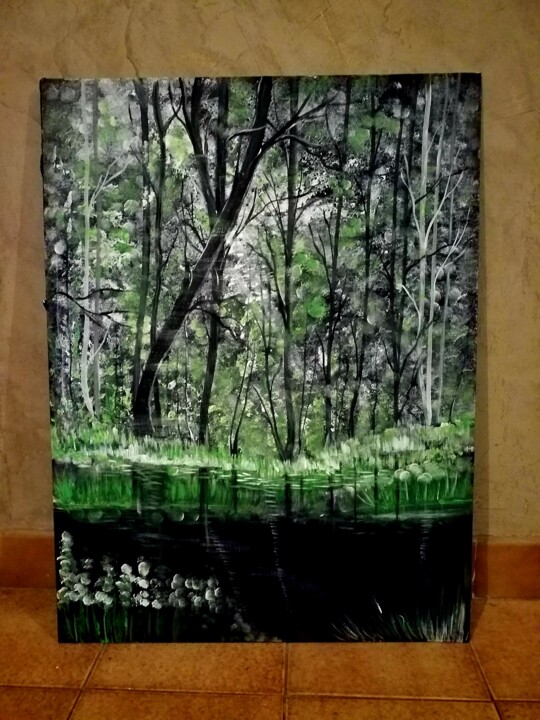 Pintura titulada "Rêverie en forêt my…" por Florence Castelli  Flofloyd, Obra de arte original, Acrílico