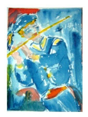 Pintura intitulada "music/ flute" por Mapie, Obras de arte originais