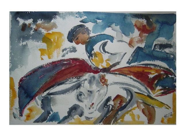 Painting titled "CORRIDA AFTER..." by Mapie, Original Artwork