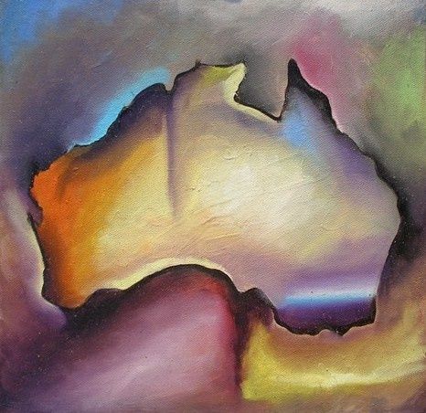 Painting titled "Map of Australia" by Mia, Original Artwork, Oil
