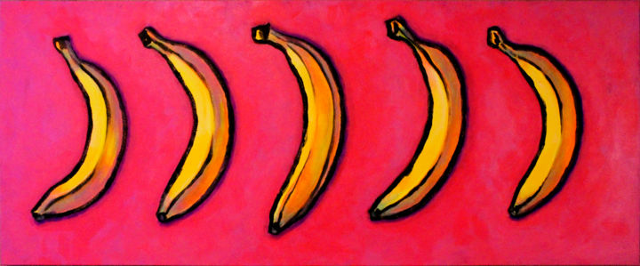 Painting titled "5 bananas in a line" by Nivel Amid, Original Artwork, Acrylic