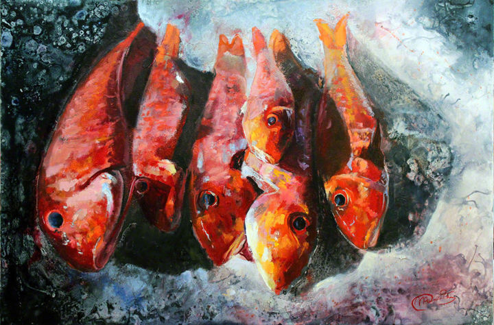 Painting titled "salmonetes.jpg" by Miguel Angel Quintana, Original Artwork, Other