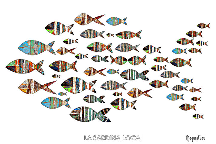 Digitale Kunst getiteld "Sardinas locas II" door André Maquestiau, Origineel Kunstwerk, Foto Montage