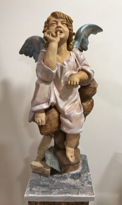 Sculptuur getiteld "Ángel niño de la fu…" door Mar Blazquez, Origineel Kunstwerk, Klei