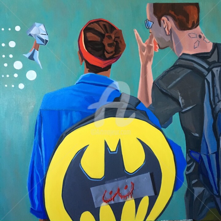 Peinture intitulée "BATWOMAN and X-PO…" par Mar.S, Œuvre d'art originale, Huile