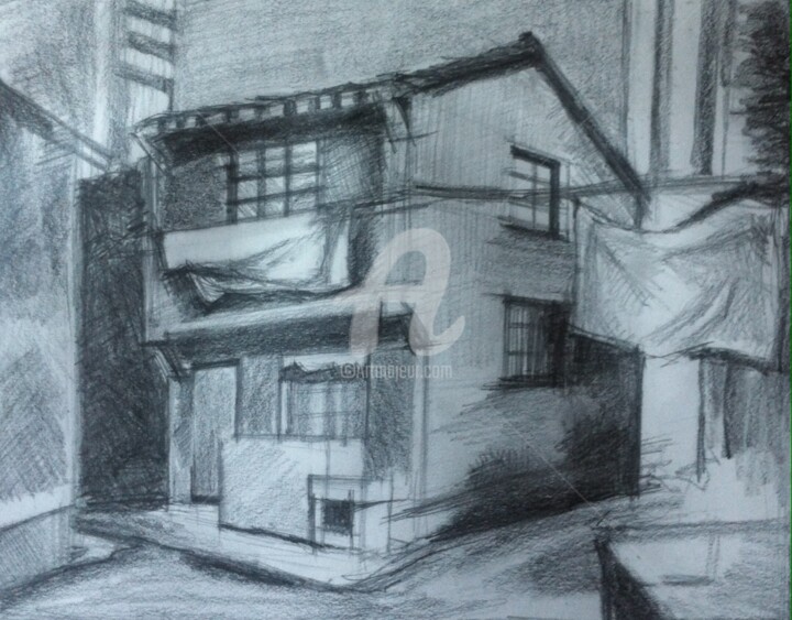 Dessin intitulée "OLD NAIL HOUSE" par Mar.S, Œuvre d'art originale, Crayon