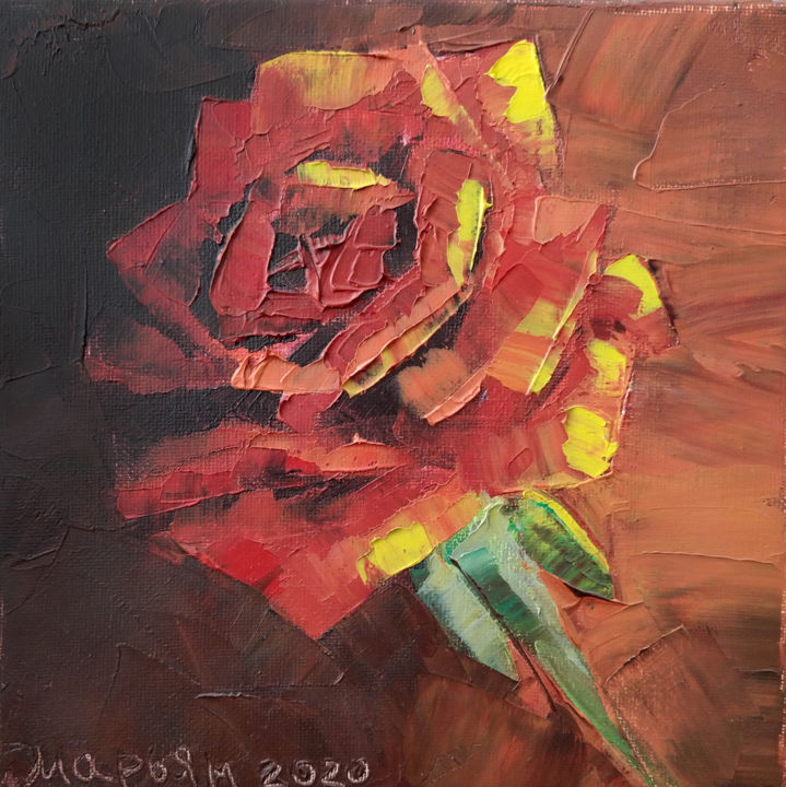 Peinture intitulée "Fire Rose" par Mariam Mary Ellen, Œuvre d'art originale, Huile