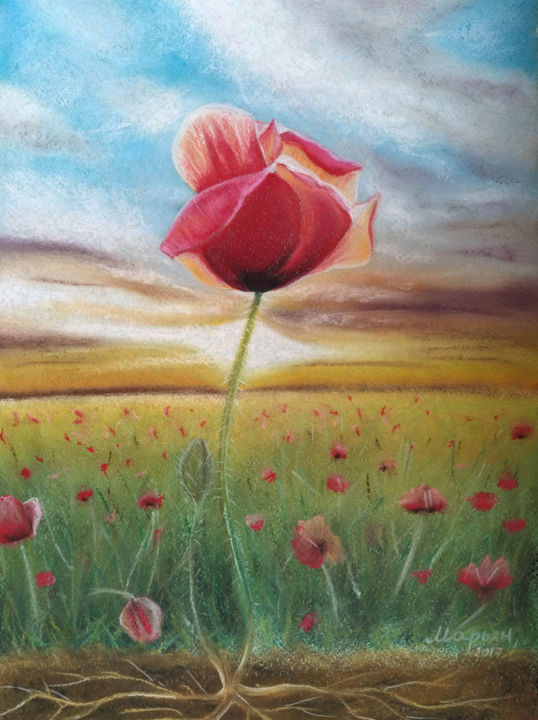 "Red poppy" başlıklı Tablo Mariam Mary-Ellen tarafından, Orijinal sanat, Pastel