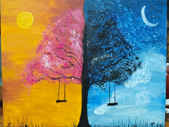 Pintura intitulada "Día y noche" por Mara, Obras de arte originais, Acrílico