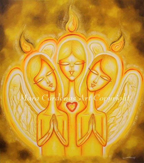 Painting titled "Angelical Fire" by Lunara, Original Artwork, Oil