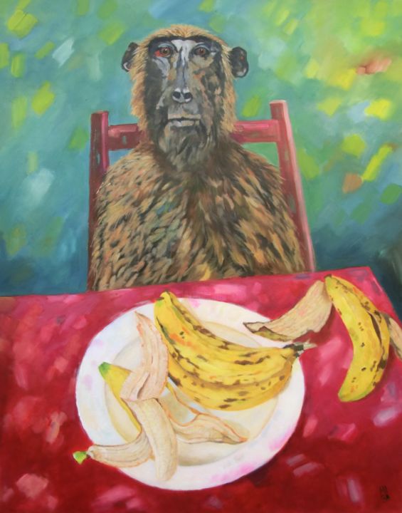 Painting titled "Going bananas" by Mara Grubert, Original Artwork, Acrylic