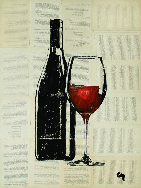 Malarstwo zatytułowany „Red wine .” autorstwa Marat Cherny, Oryginalna praca, Gwasz