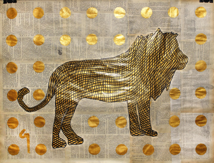 Painting titled "Lion." by Marat Cherny, Original Artwork, Acrylic