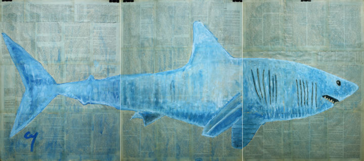 Painting titled "Shark. (triptych)" by Marat Cherny, Original Artwork, Gouache