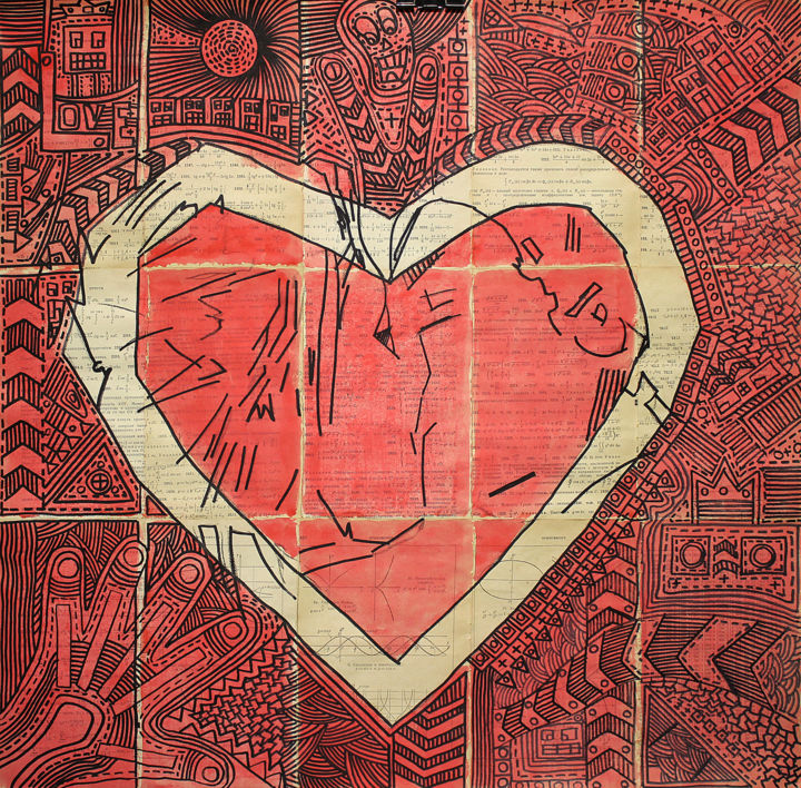 Schilderij getiteld "LOVE...." door Marat Cherny, Origineel Kunstwerk, Gouache