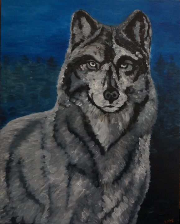 Картина под названием "Lone Wolf" - Marat Grigoryan, Подлинное произведение искусства, Масло