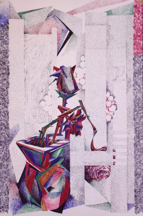 Drawing titled "Life" by Marat Myrzakhmetov, Original Artwork, Ballpoint pen Mounted on Wood Stretcher frame
