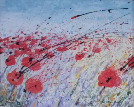 Картина под названием "Poppies" - Marat Japarov, Подлинное произведение искусства, Масло Установлен на Деревянная рама для н…