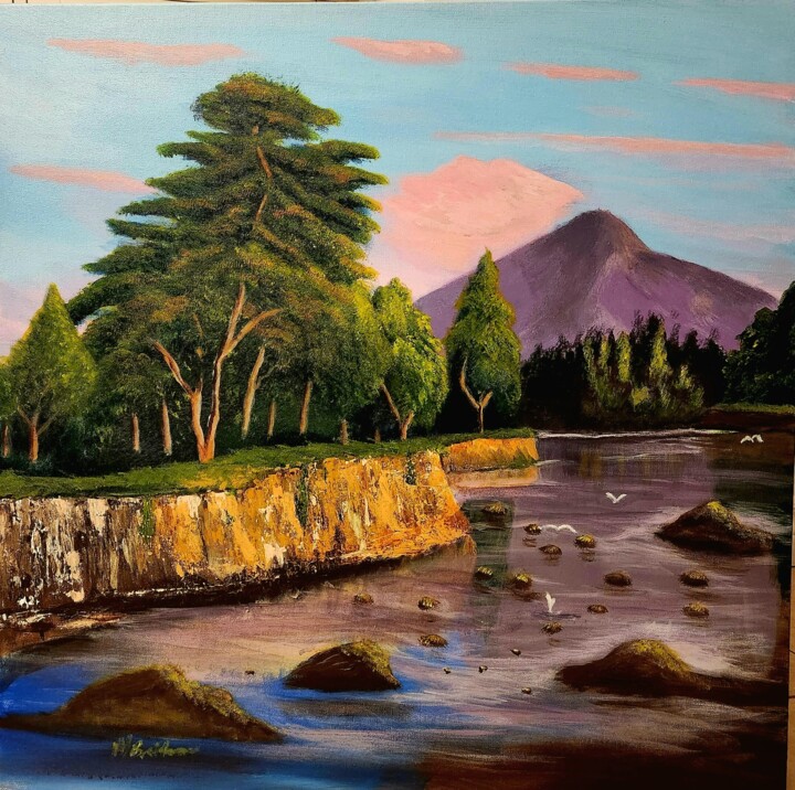 Painting titled "Rivière" by Marbrine, Original Artwork, Acrylic