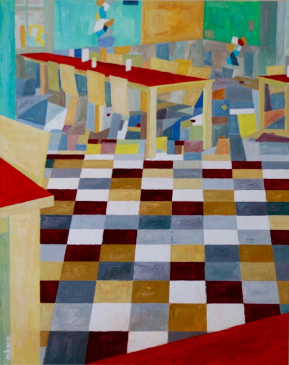 Painting titled "INTERIEUR 10" by Marc Barn, Original Artwork, Gouache Mounted on Cardboard