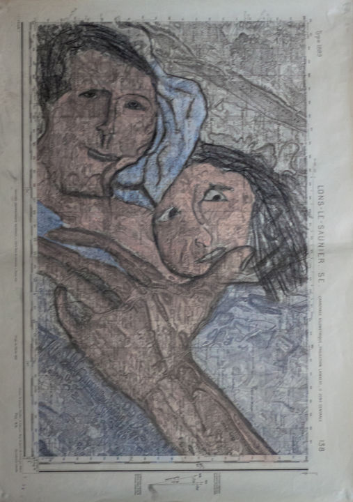 Desenho intitulada "Lons-le-saunier" por Marc Bergeron, Obras de arte originais