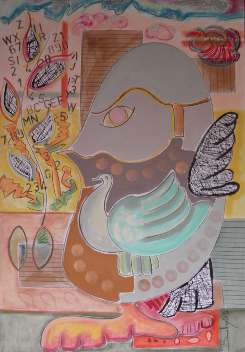 Drawing titled "Chick of Tubernute" by Marc Bulyss, Original Artwork, Acrylic
