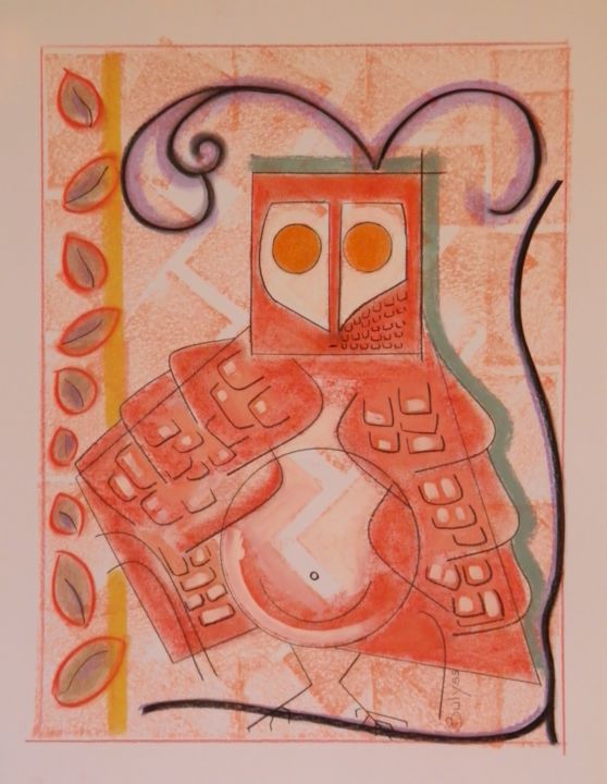 Dessin intitulée "Cornalie Owl" par Marc Bulyss, Œuvre d'art originale, Pastel