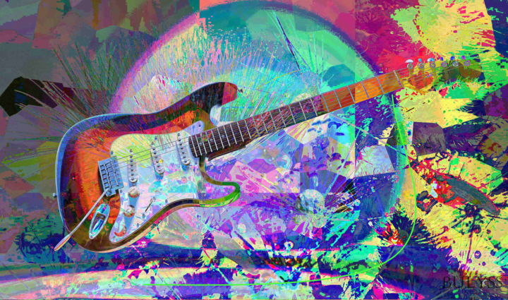 Digital Arts titled "Guitar Play" by Marc Bulyss, Original Artwork, Digital Painting