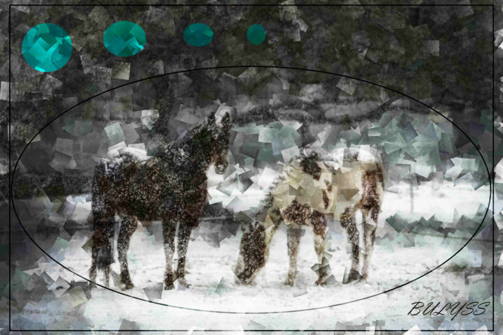 Arts numériques intitulée "Horses in Snow" par Marc Bulyss, Œuvre d'art originale, Peinture numérique