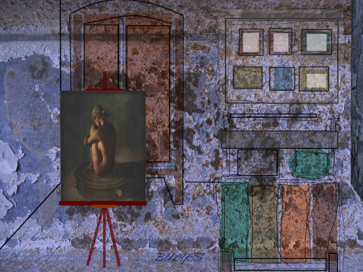 Digitale Kunst mit dem Titel "Artist's Room" von Marc Bulyss, Original-Kunstwerk, Digitale Malerei