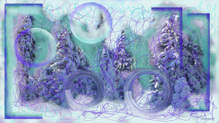 Digitale Kunst mit dem Titel "Purple forest magic" von Marc Bulyss, Original-Kunstwerk, Digitale Malerei