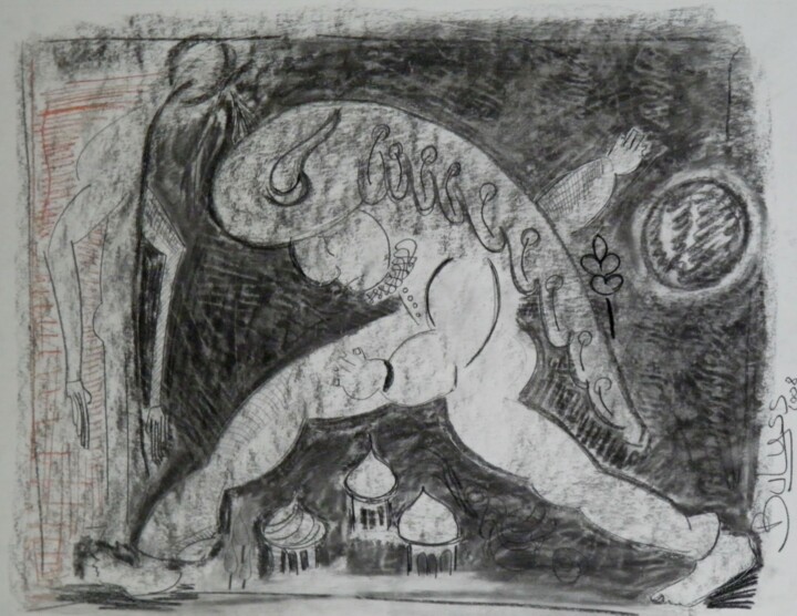 Drawing titled "Pas sur Mosckva" by Marc Bulyss, Original Artwork, Charcoal