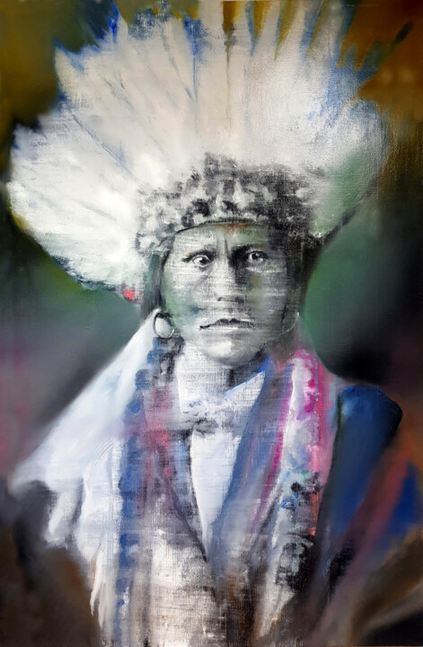 Painting titled "Chief Garfield" by Marc Carniel, Original Artwork, Oil