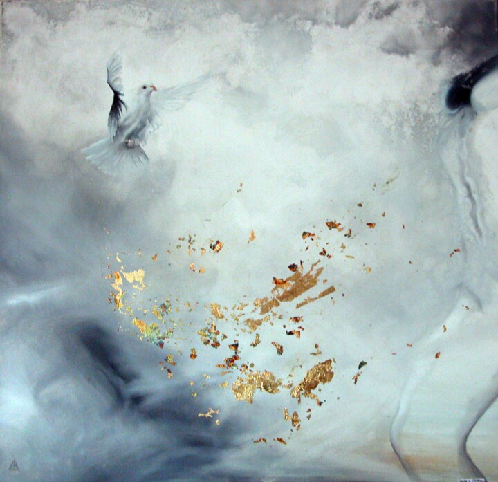 Peinture intitulée "femme à la colombe" par Marc-Charles Le Bars, Œuvre d'art originale, Pigments
