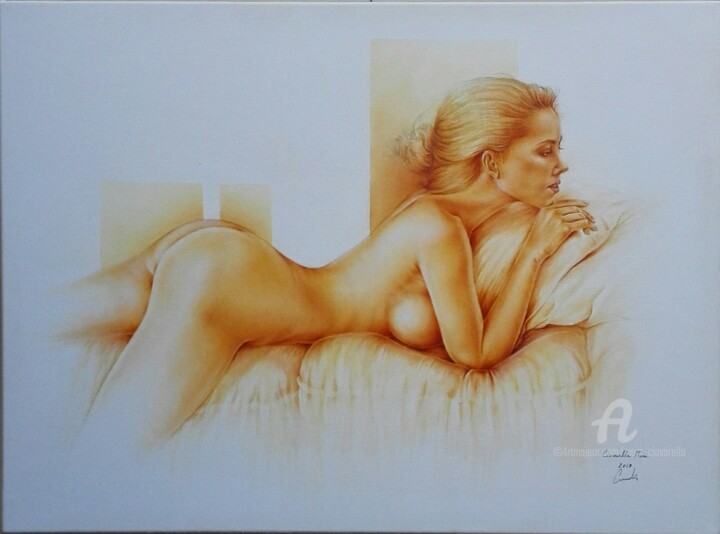 Pintura intitulada "Nu allongé" por Marc Ciavarella, Obras de arte originais, Óleo