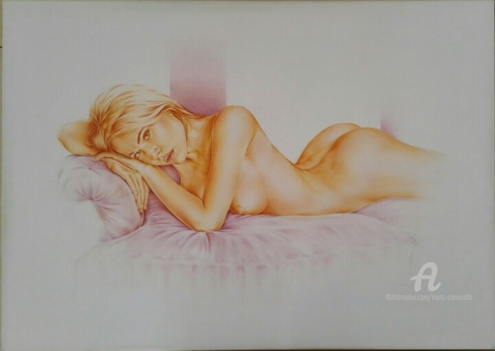 Peinture intitulée "nu sur le canapé" par Marc Ciavarella, Œuvre d'art originale, Huile