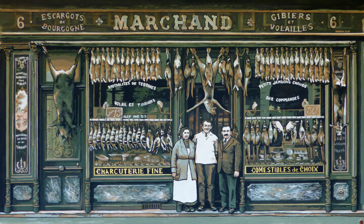 Painting titled "Chez Marchand" by Marc Coutureau, Original Artwork, Acrylic Mounted on Wood Panel