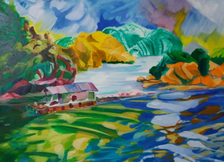Peinture intitulée "Along Bay" par Marc Declercq, Œuvre d'art originale, Huile