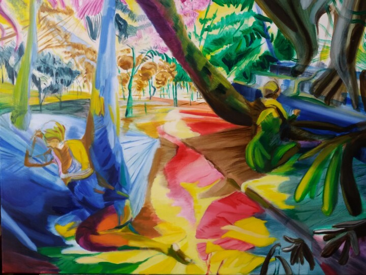 Painting titled "Jardins 2" by Marc Declercq, Original Artwork, Oil