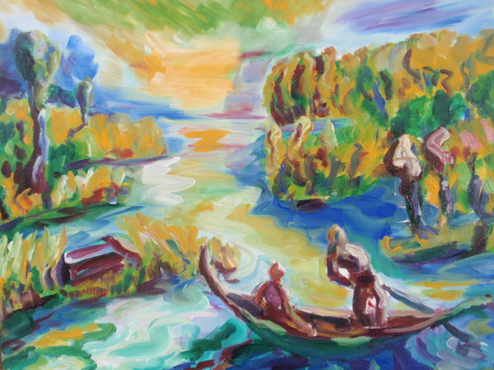 Painting titled "battambang" by Marc Declercq, Original Artwork, Oil
